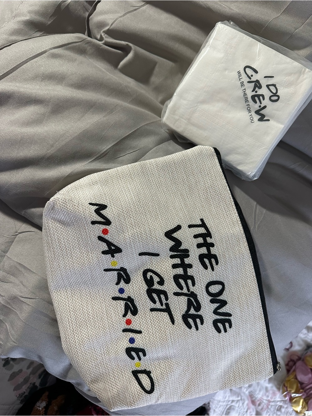Friends Bundle White Canvas Pouch — 'The One Where I Get Married' and Napkins